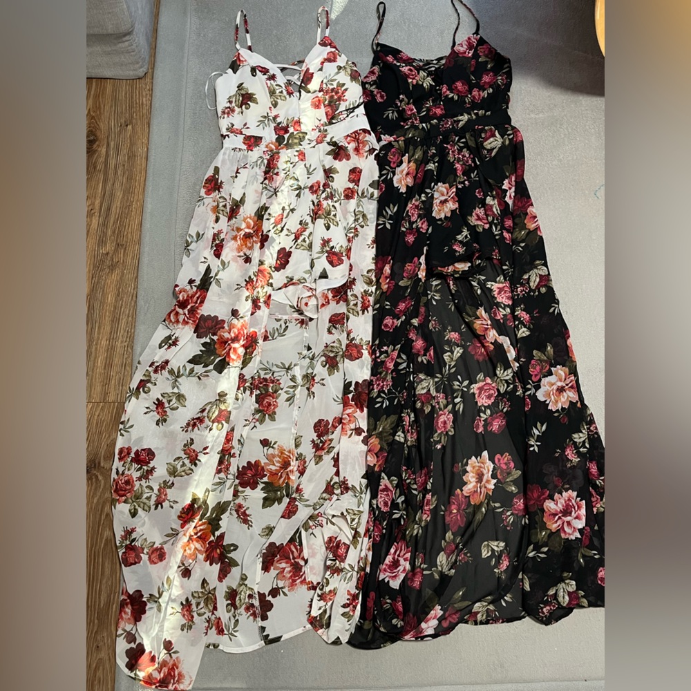 Rose Floral Chiffon Romper Dress BUNDLE | Romantic Summer Maxi | Black & White